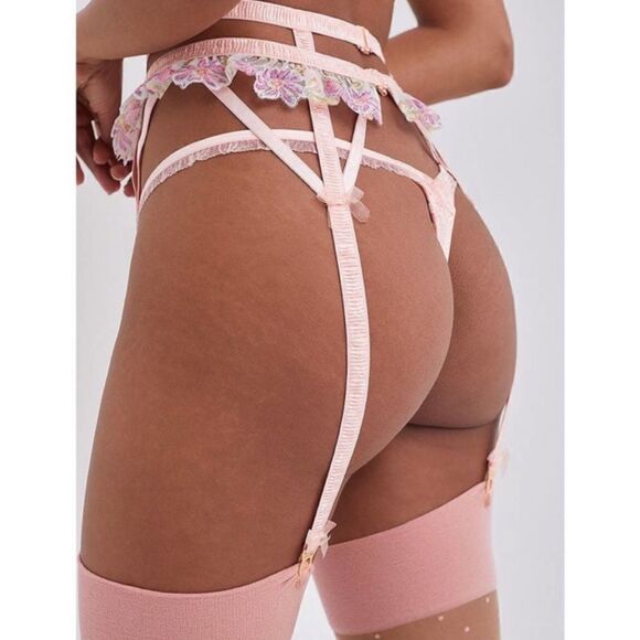 For Love & Lemons Pink Bloom Shimmer Cutout Caged Garter Size XL - Picture 4 of 10